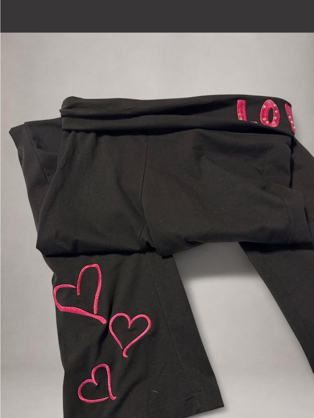 Vintage 00’s OG yoga pant body Central Black with Pink Heart Embroidery